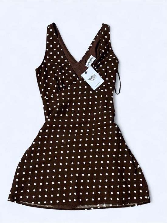 Princess Polly Dresses & Skirts - Princess Polly Brown Polka Dot Wrap-Front Mini Dress
